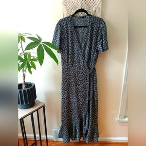 Black wrap dress with white flowers